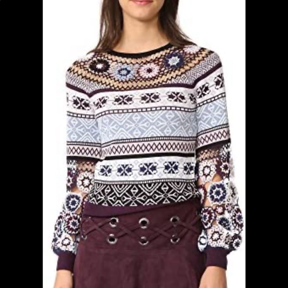 Parker Brie Knit Embellished Sweater XS Navy White Fair Isle Perfect Condition!